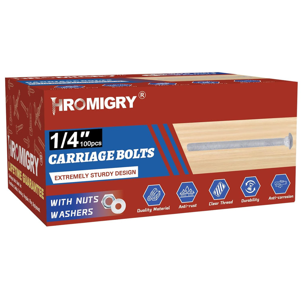 1/4" x 3" Carriage Bolts (100 PCS), Hot Dip Galvanized, Heavy Duty ...