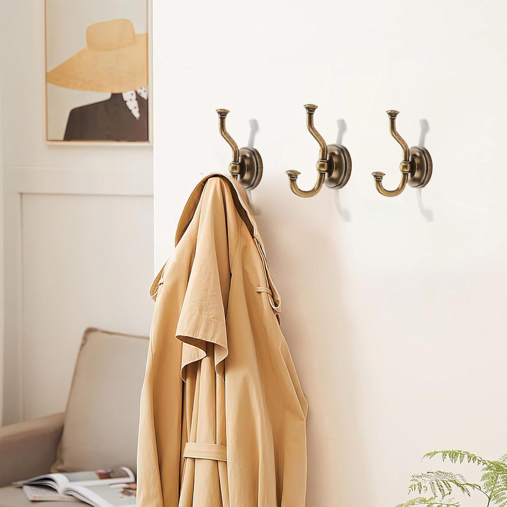 khtumeware 3 Pack 4-1/2 Inch Zinc Alloy Antique Brass Towel Hooks