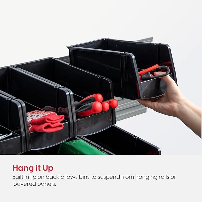IRIS USA Plastic Shelf Bins Stackable Open Front Storage Bins Plastic Hanging...