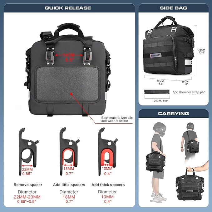 Rhinowalk Motorcycle Saddle Bag Waterproof Motor Pannier Bag Luggage Pack Quick