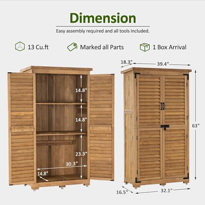 MCombo Outdoor Storage Cabinet, Garden Storage Shed, Outside Vertical Shed