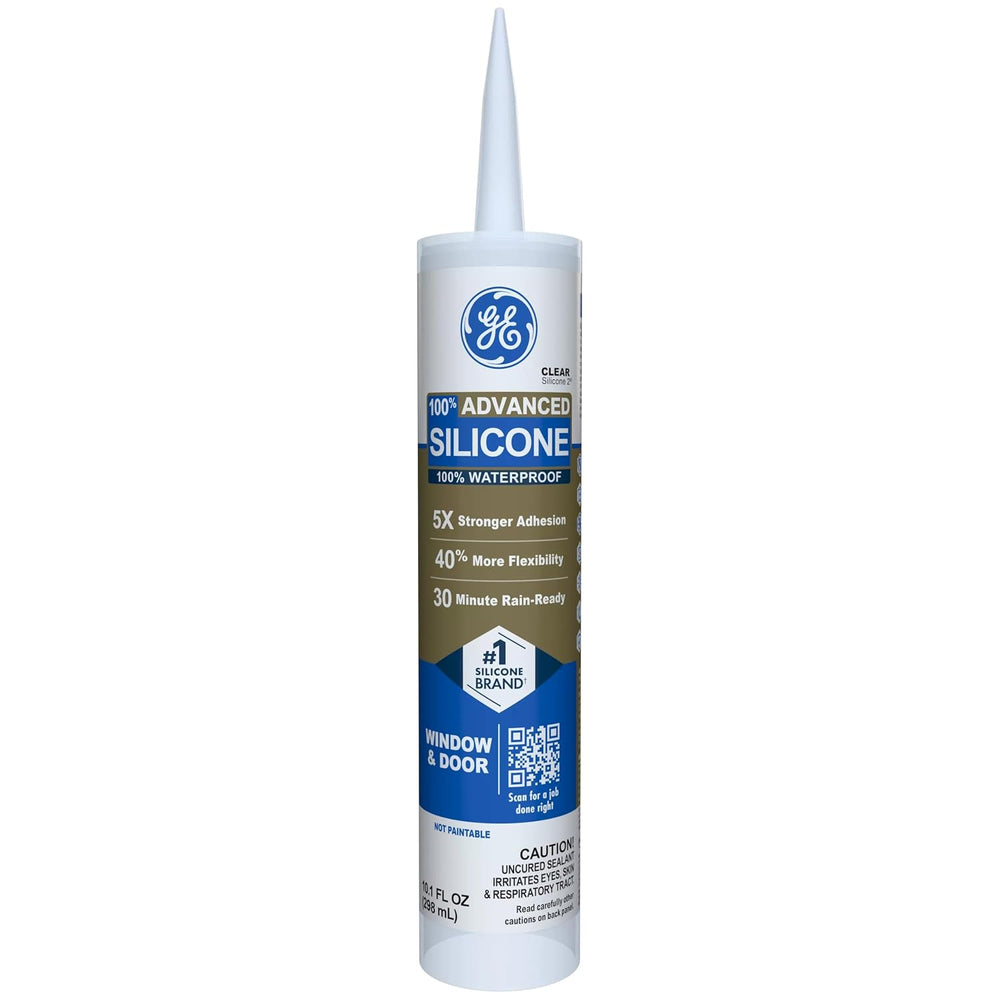 GE Advanced Silicone Caulk for Window & Door, Clear, 10 fl oz Cartridge, ...