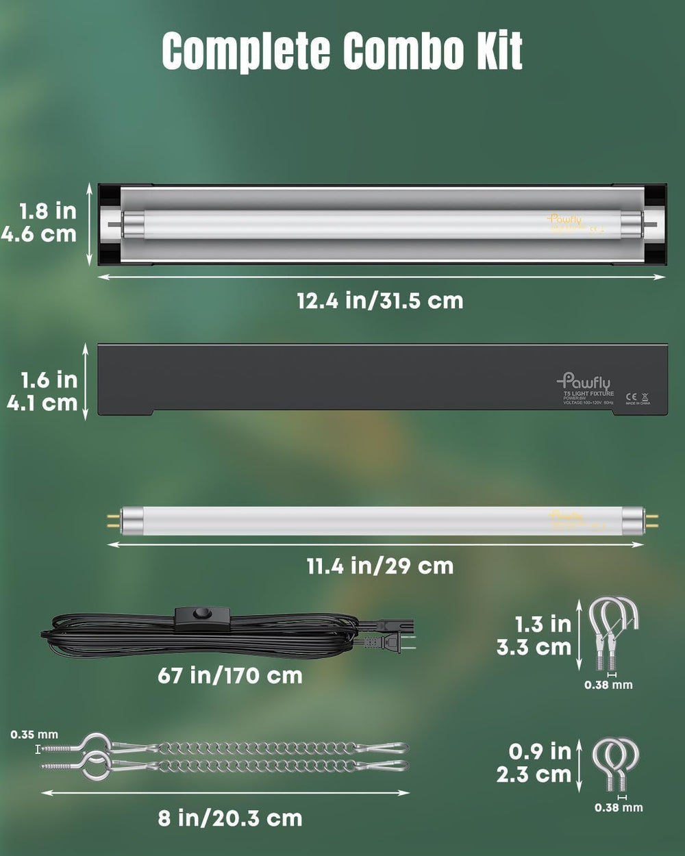 Pawfly T5 Reptile Light Combo Kit with 2 UVB Tubes, 10.0 UVB Light Fixture wi...