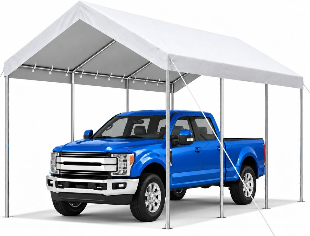 Aoxun 10x20 ft Heavy Duty Carport, Adjustable Height Portable Garage, White