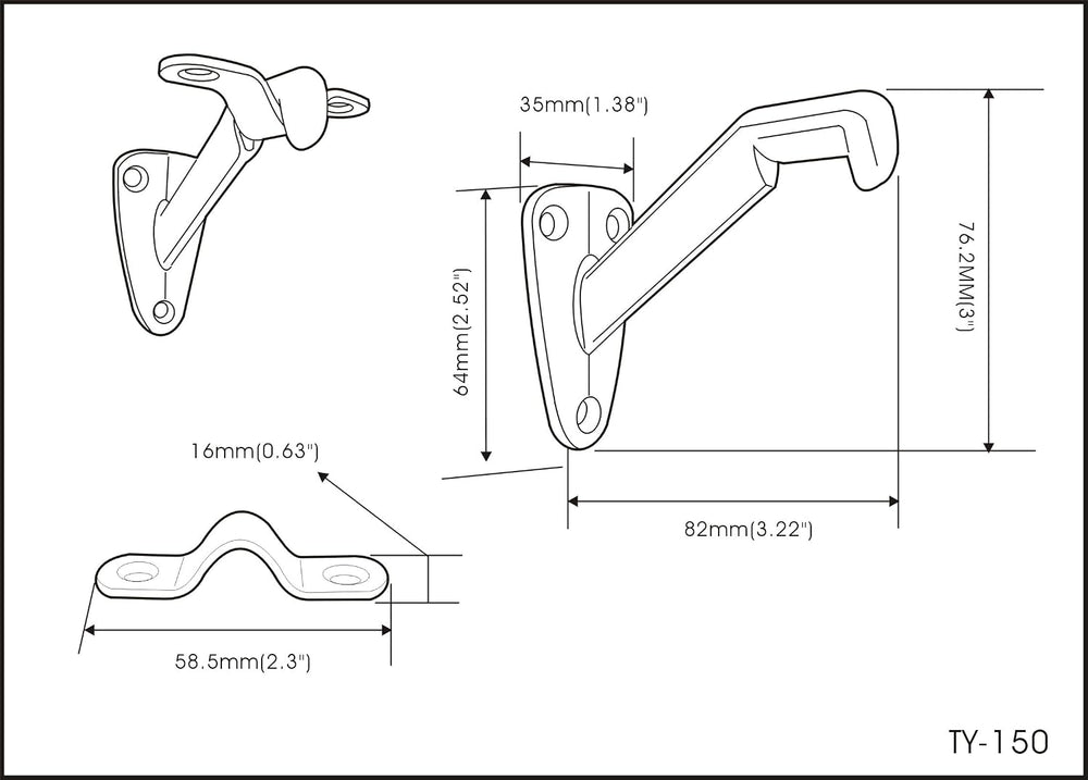 QCAA Heavy Duty Handrail Stair Brackets, Zinc Die Cast, Matte Black, 10 Pack,...