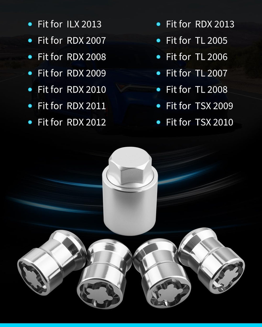 08W42-S6M-201 Exposed Wheel Lock, Chrome – Fit for ILX 2013, for RDX 2007-201...