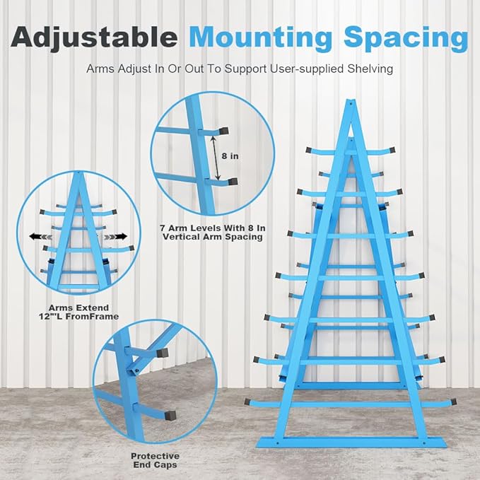 Yeeoy Steel Horizontal Storage Rack, 7 Tier Detachable Lumber Storage Rack