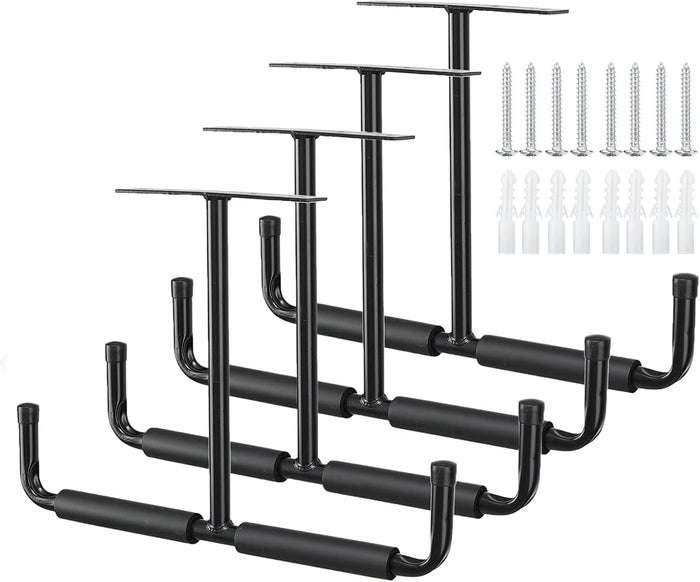 HOME RIGHT Overhead Garage Storage Hooks, Heavy Duty Double Ceiling Rack, 16.5’’ Utility Shed Hangers, Great for Pipe, Lumber, Ladder, Fishing Rod and Ski Board(4Pcs, Black)