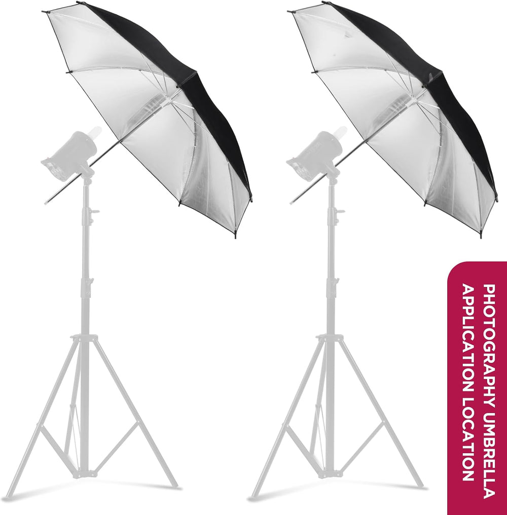 [2 Pack] 43" Black/Silver Reflective Umbrella Kit for Contrast, Concentr...