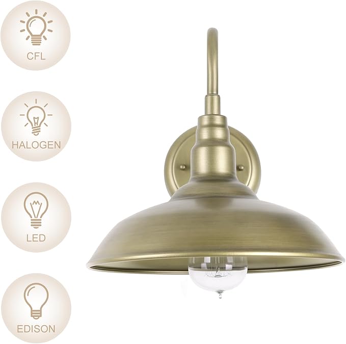 10 Inch Gooseneck Barn Light for Farmhouse, Brass Exterior Barn Style Light