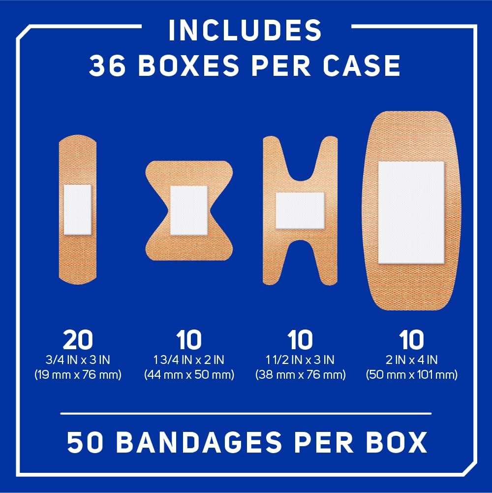 Care Science Fabric Adhesive Bandages, Assorted Sizes, 50 ct (Pack of 36)