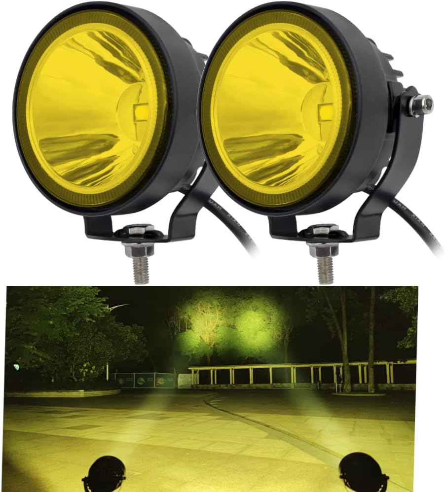LED Round Yellow Driving Fog Lights 2Pcs 4 Inch Super Bright LED Pod Lights f...