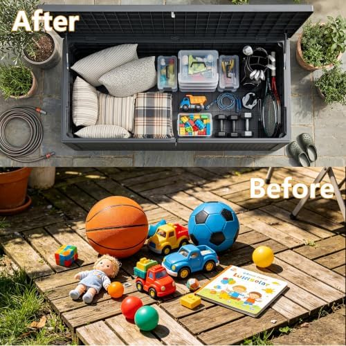 380 Gallon Outdoor Storage Box Waterproof Lockable Deck Box