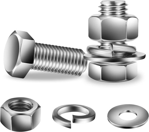 1/2-13 x 1" Hex Head Screw Bolt, Flat & Lock Washers, Fully Threaded, by SG TZH (20Pcs)