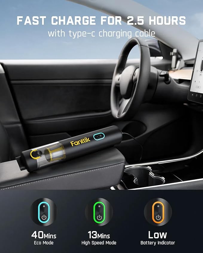 Fanttik Slim V8 APEX Car Vacuum, 4-in-1 Portable Mini Cordless Vacuum