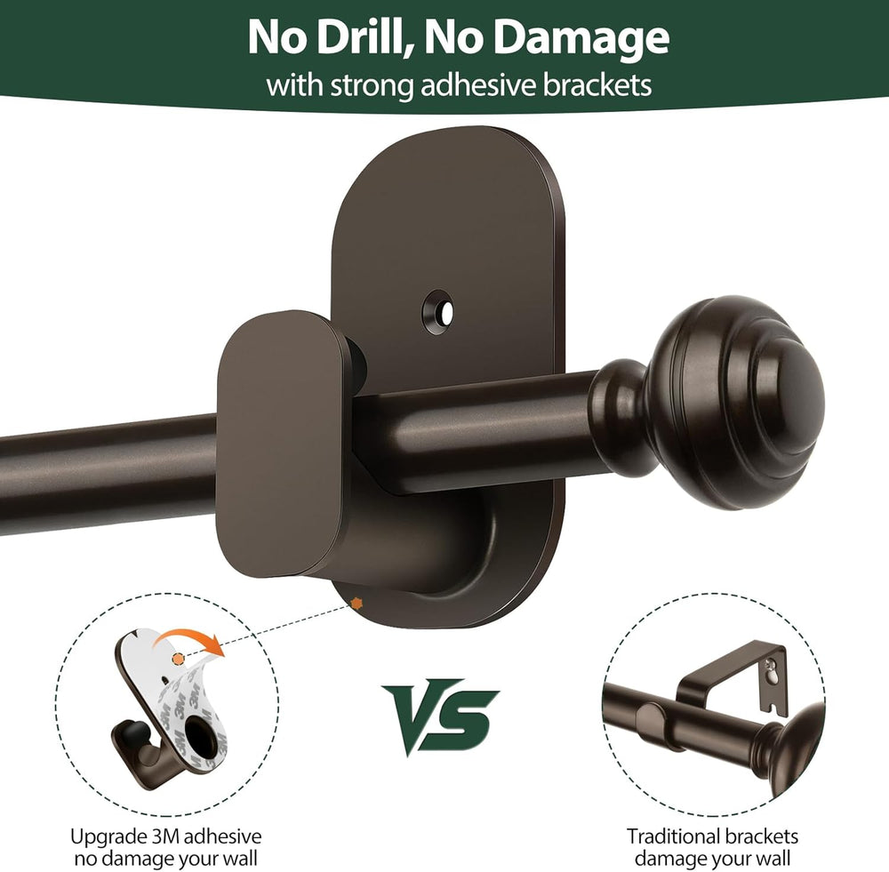 KAMANINA No Drill Curtain Rods 2 Pack 32-58", 3M Adhesive Brackets, Bronze