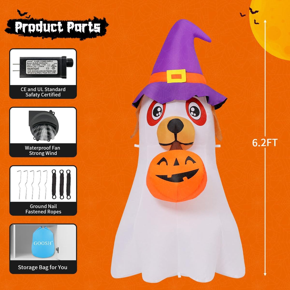 GOOSH 6.2 FT Halloween Inflatables Dog Outdoor Decorations Blow Up Yard Cute ...