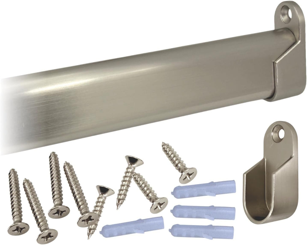 CUSTOM CUT | Oval Closet Rod | Up to 94" | Screw-on Wall Brackets | Sati...