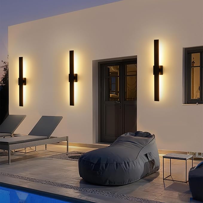 Black Modern LED Outdoor Wall Sconce 31.5" Long Outdoor Wall Lights Exte...