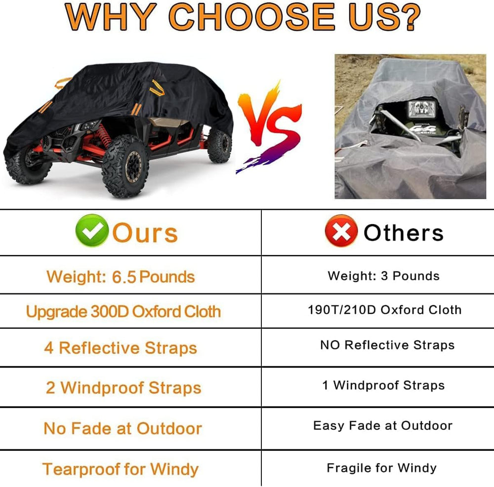 Waterproof UTV Cover, Heavy Duty Black Oxford Cloth All-Weather Protection UT...