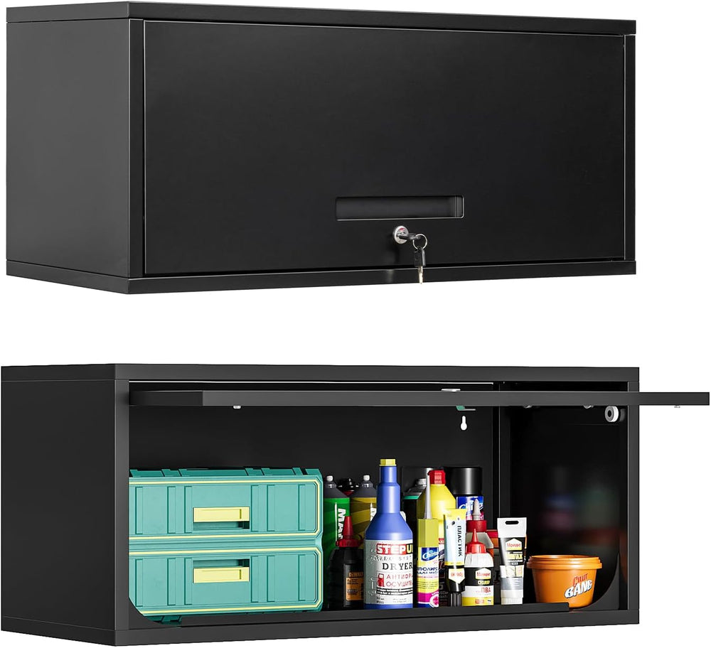 MIIIKO Wall Cabinet with 1 Door, Wall Mounted Garage Tool Cabinets, Small Met...