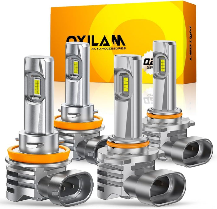 OXILAM H11/H9/H8 and 9005/HB3 Light Bulbs Combo, 000LM Wider Driving Vision (Pack of 4)