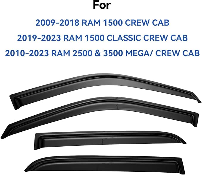 Window Visors Rain Guards for 2009-2018 Ram 1500 Crew/Mega Cab/Full-Size Cab