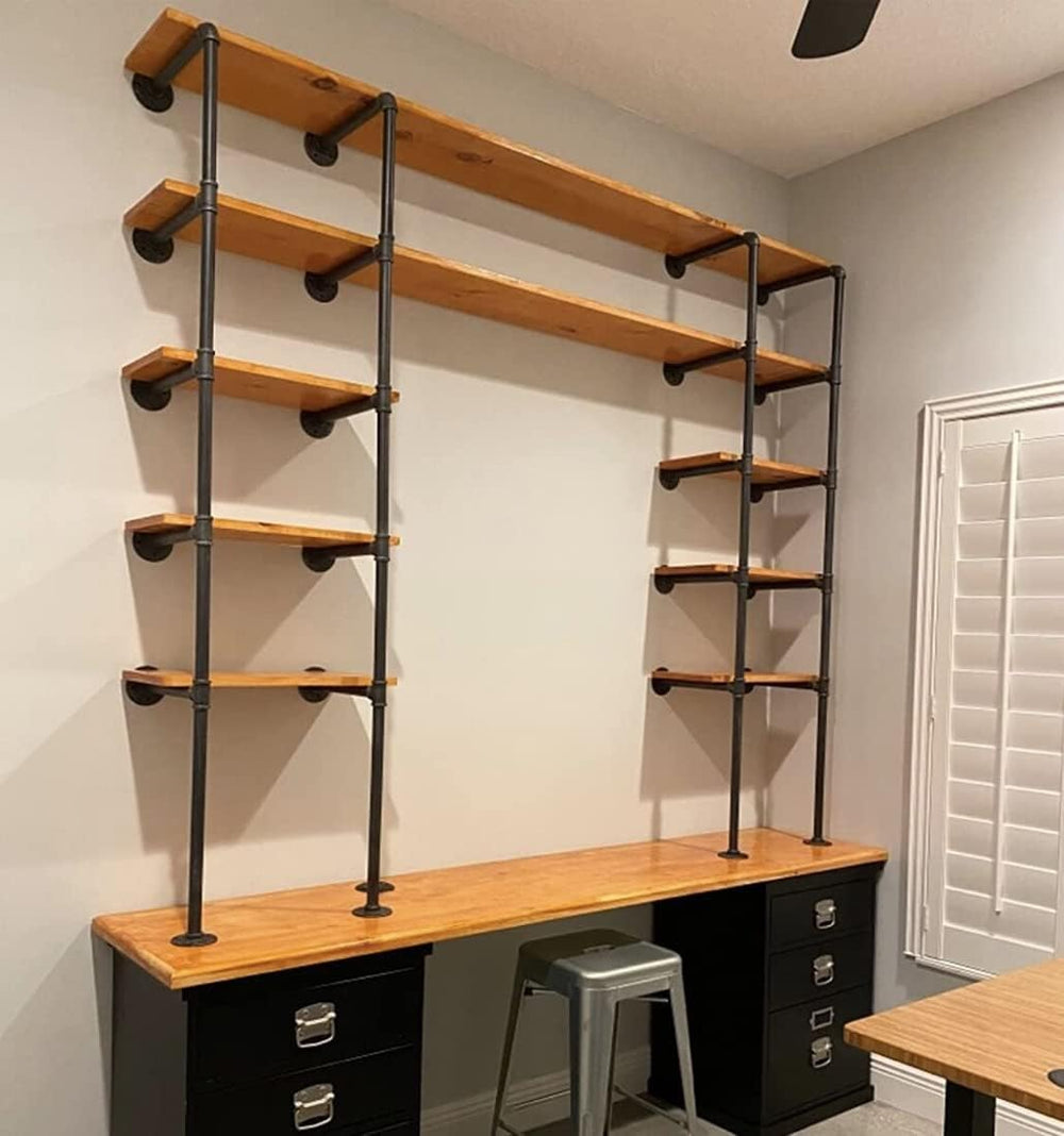 (77"Tall,14"Deep,2pcs) Industrial Retro Wall Mount Iron Pipe Shelf,...