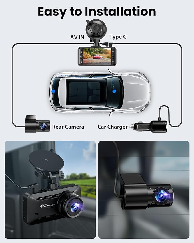 Dash Cam Front and Rear 4K/1080P, Dash Camera