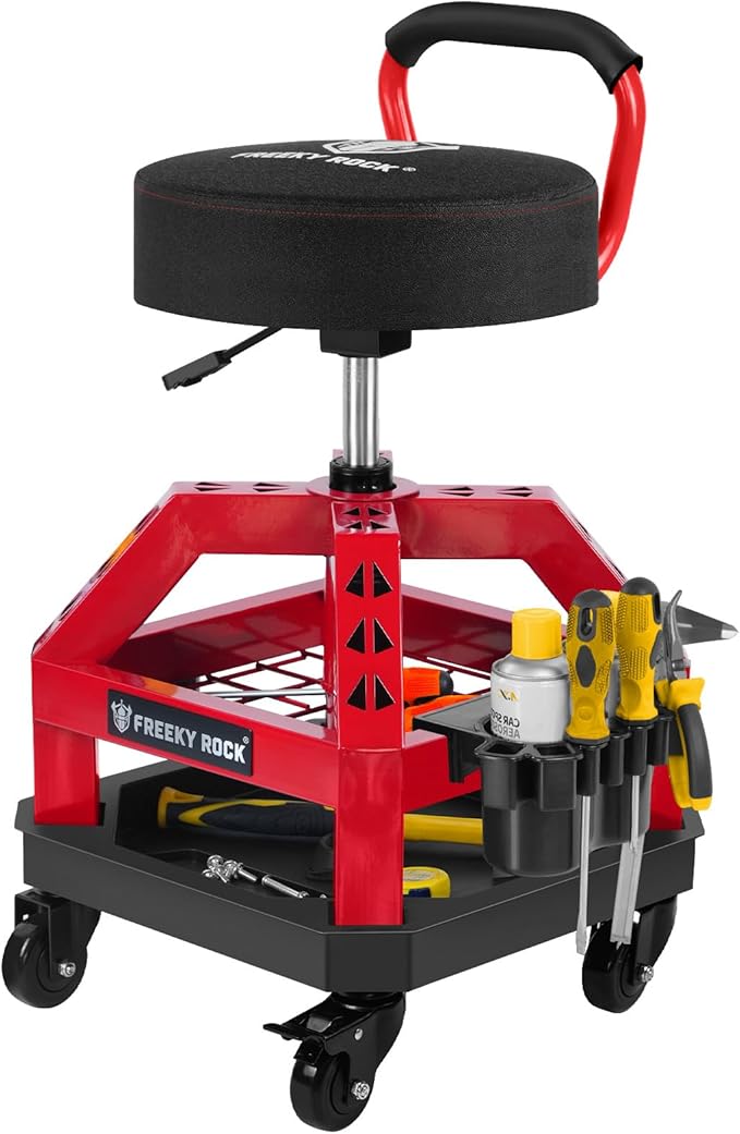 Rolling Shop Stool with Wheels, Heavy Duty Garage Work Mechanic Stool with