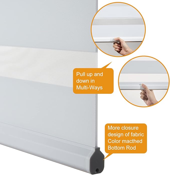 Persilux Cordless Zebra Blinds for Windows Free-Stop Roller Windows Shades Dual