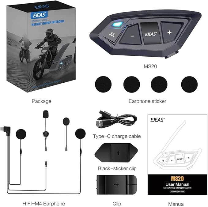 Motorcycle Bluetooth intercom MS20 2000m Helmet Intercom, 20 Riders Motorcycle