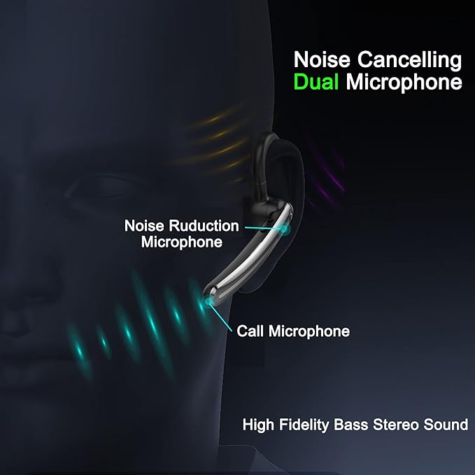 IHAO Single Ear Wireless Bluetooth Earphone Noise Cancelling Stereo Dual HD Mic