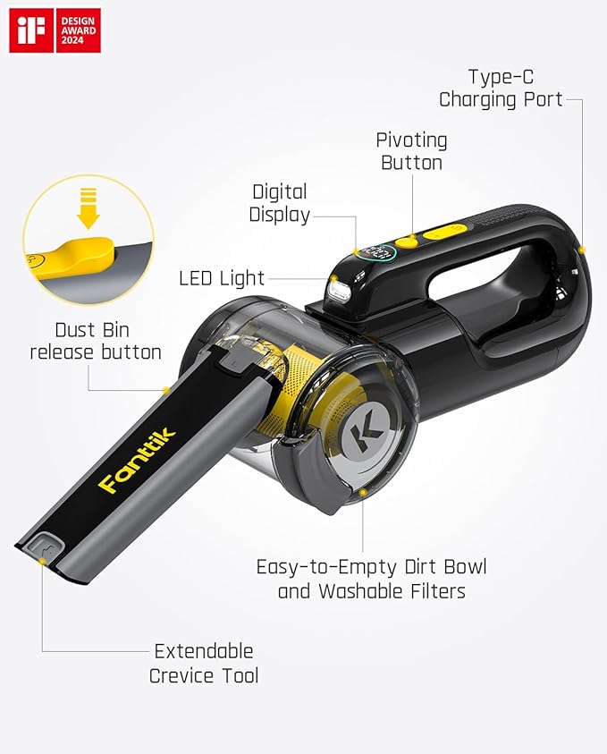 Fanttik Fold V10 APEX Pivot Cordless Car Vacuum, 17000Pa Handheld Vacuum