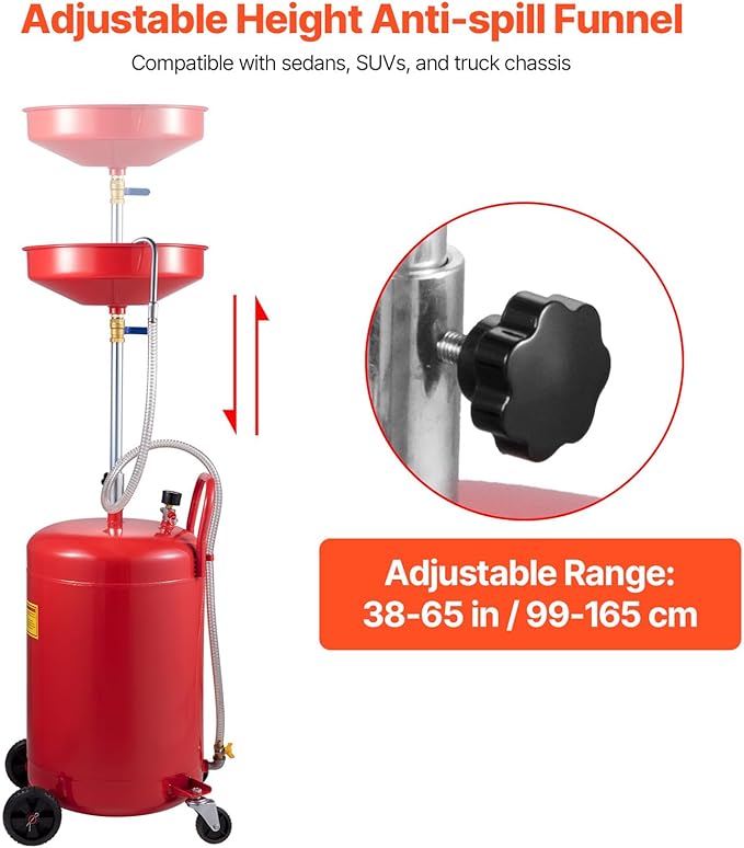 VEVOR 20-Gallon Waste Oil Drain Tank, Air Operated Portable Oil Drainer