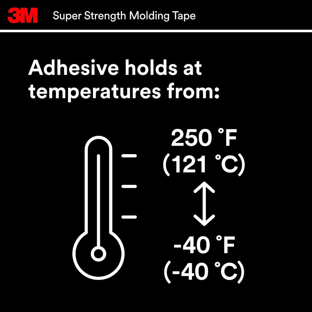 3M Super Strength Molding Tape 03616, 7/8 in x 15 ft, 4 Rolls, Black