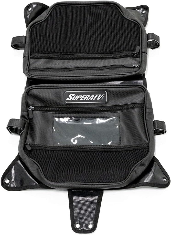 SuperATV UTV Water-Resistant Overhead Storage Bag Compatible With CanAm Maverick X3 (See Fitment) - 2 compartments | Clear Phone Window | Easily Installs with Hook and Loop Straps