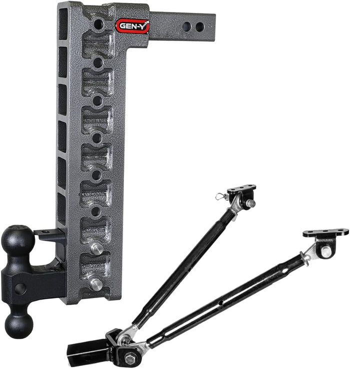 GEN-Y Hitch Tow Hitch for 2" Receiver - 17.5" Drop/Rise with 8 Adjustable Positions, Includes Dual Ball Mount, Pintle Lock and Stabilizer Kit, 16,000 lbs Towing Capacity, 2,000 lbs Tongue Weight