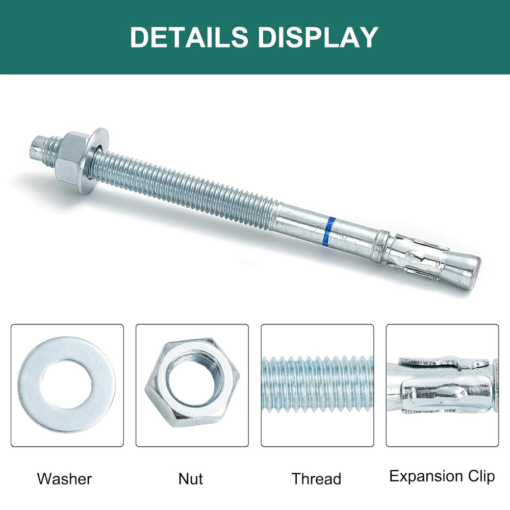1/2" x 10" Concrete Anchors (12 Pack) 1/2 inch Wedge Anchors Bolts ...