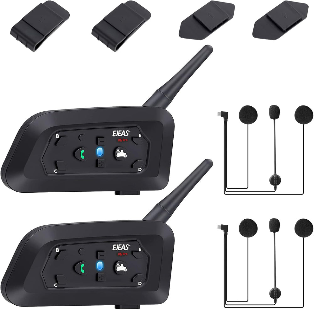 V6 Pro Motorcycle Helmet Bluetooth Intercom Headset 1200M 2 People Full Duple...