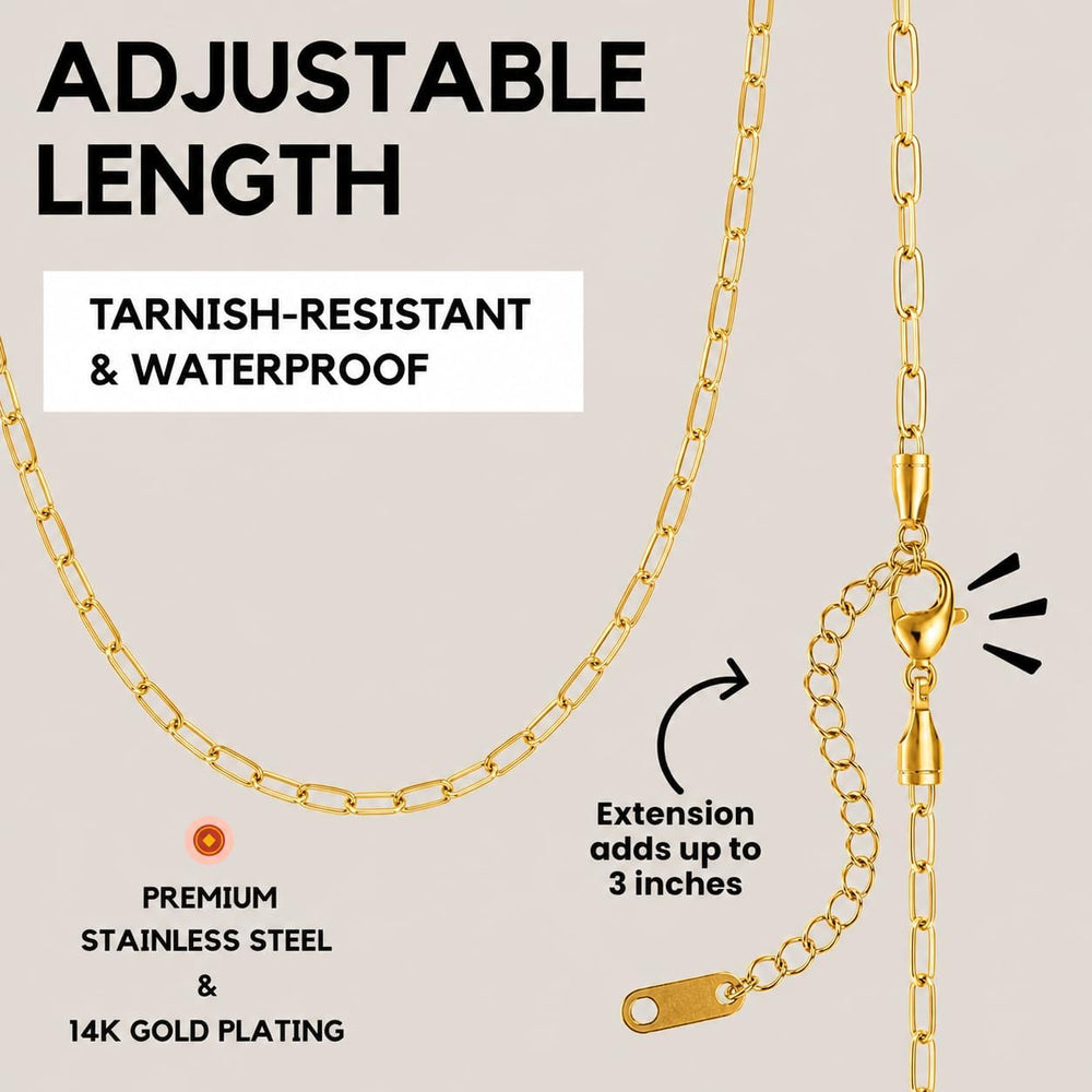 KISPER Paperclip Chain Necklace for Women 14K Gold Plated Stainless Steel