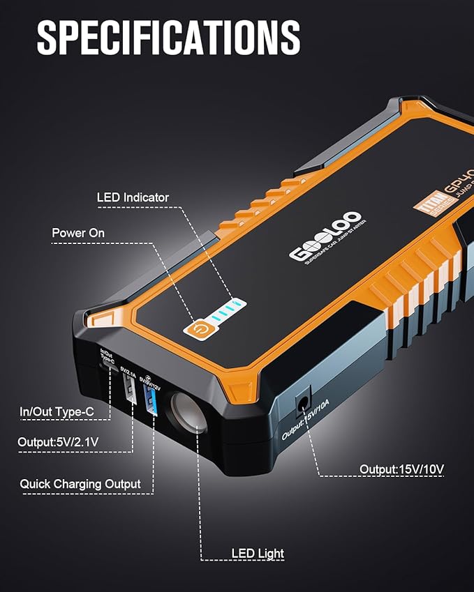 GOOLOO 4000A Peak Car Jump Starter 12V Auto Battery Booster SuperSafe Lithium