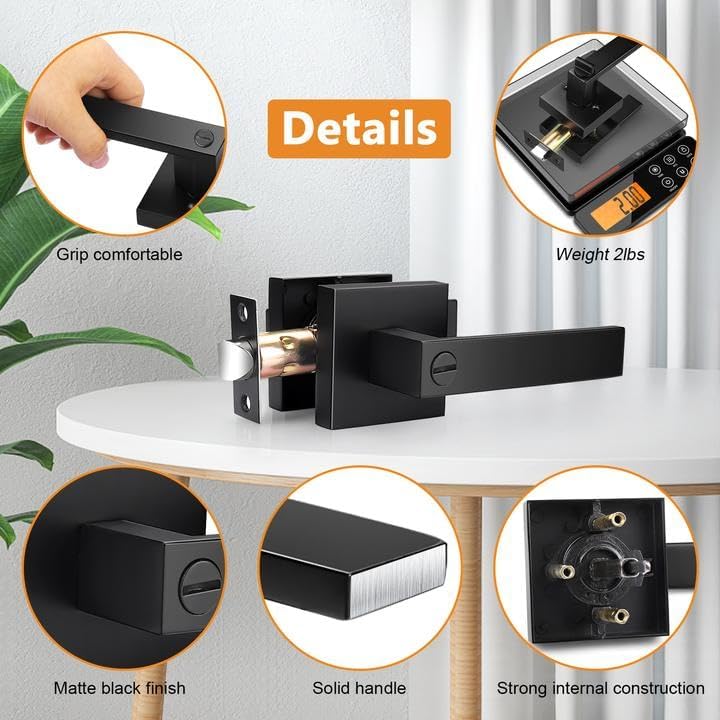 Probrico Matte Black Interior Door Handles, Privacy Square Bed & Bath Lev...