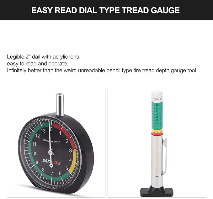 SAFELIFE Tire Tread Depth Gauge, 10 Pack Dial Type Tire Tread Depth Gauge