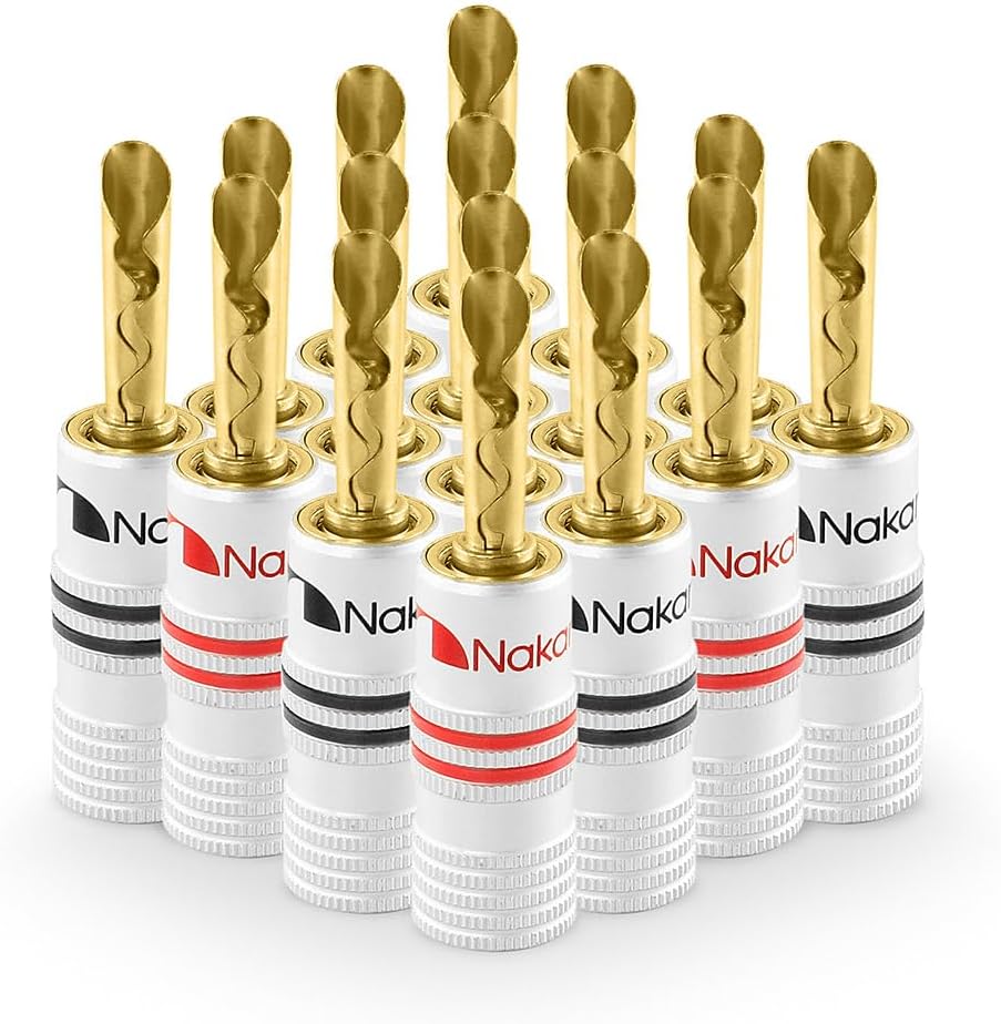 Nakamichi GrubLock Excel Series 24k Gold Plated BFA Banana Plugs, 10-18 AWG