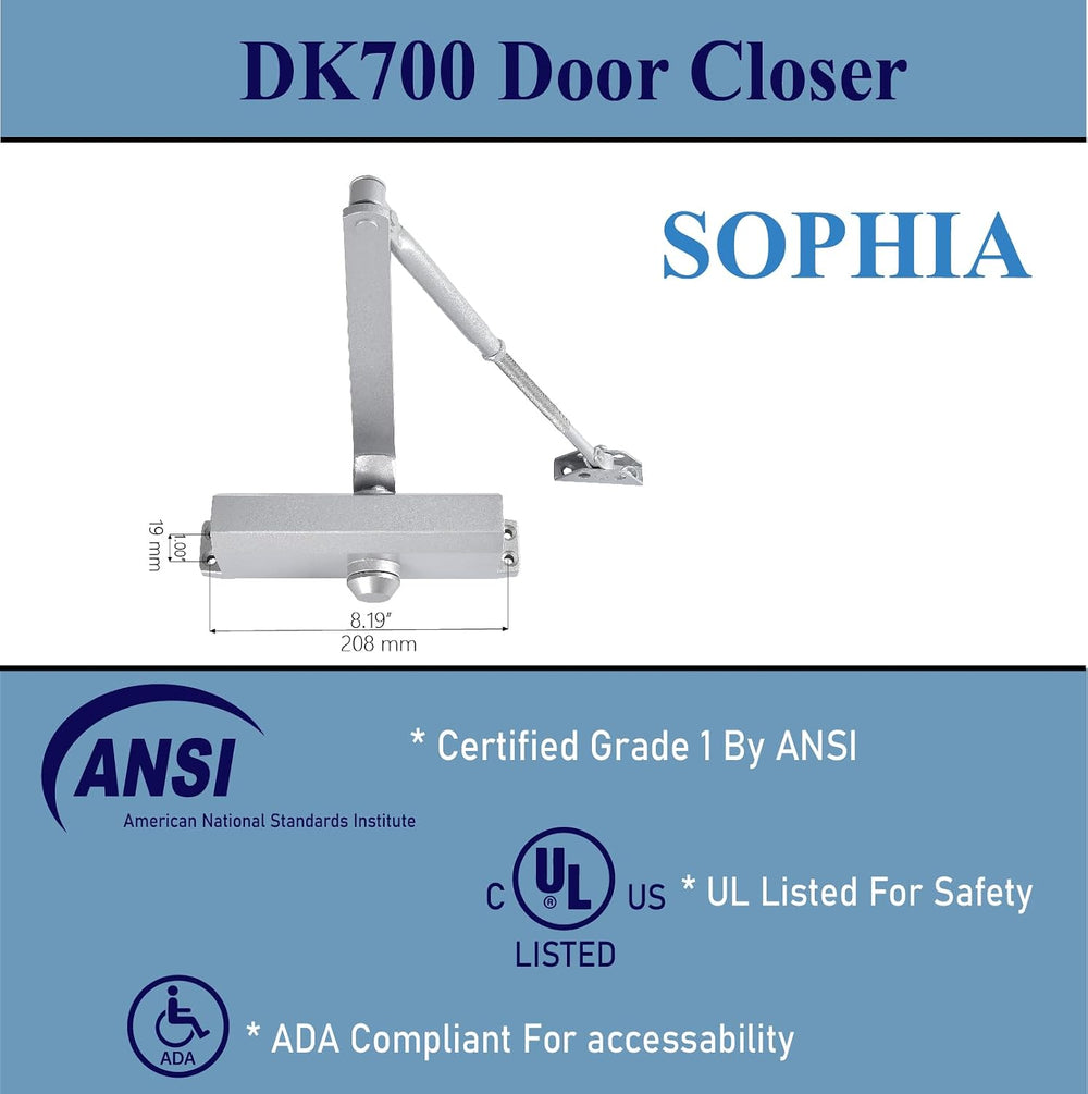 SOPHIA Commercial Door Closer Grade 2, Automatic Door Closer DK700, Hydraulic...