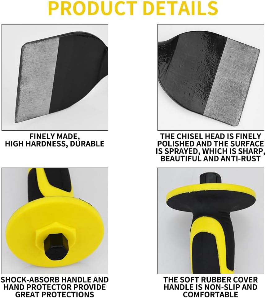 3-Piece Heavy-Duty Chisel Set with Hand Protection, Concrete and Mortar Stone...