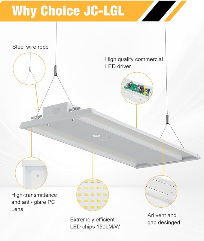 LED Linear High Bay Light, 130W 19500LM High Bay LED Shop Lights, 0-10V