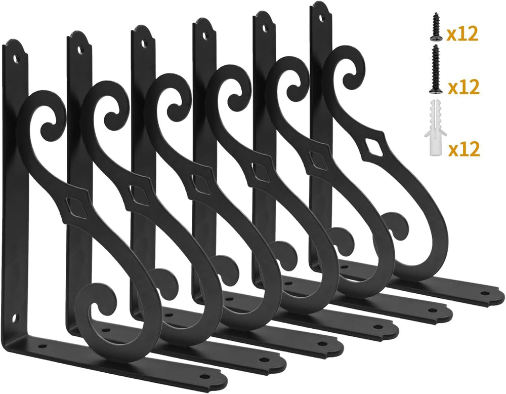 Yarssihha 10 Inch Decorative Shelf Brackets, 6 Pack Wall Mounted Metal Shelvi...