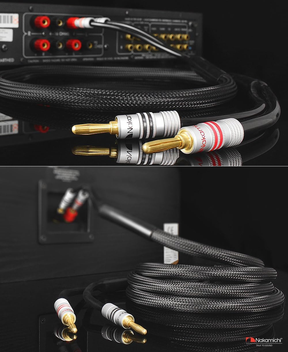 Nakamichi 24k Gold Plated Banana Plugs with 14 AWG Speaker Cable 99.9% OFC